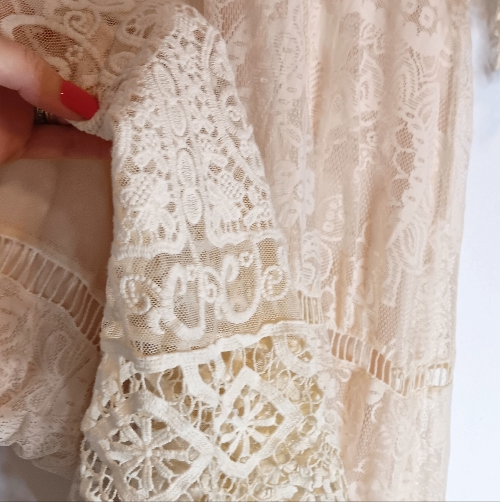 REBA COUNTRY WESTERN NATURAL CREAM CROCHET LACE RHIANNON MIDI DRESS NEW - Picture 4 of 16